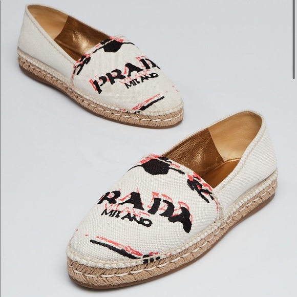 Prada Embroidered Logo Canvas Espadrille Flats - Picture 2 of 12
